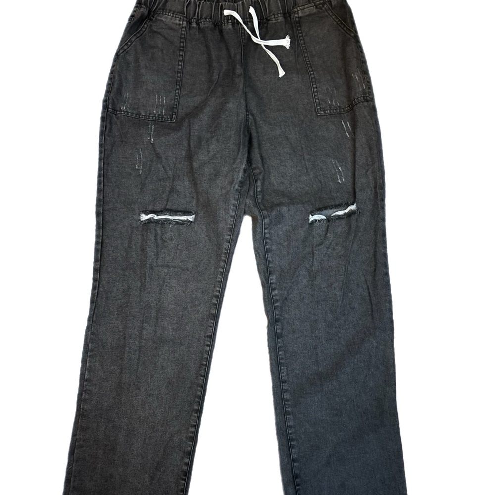 Women's Black Distressed Jeans - Picture 2 of 2